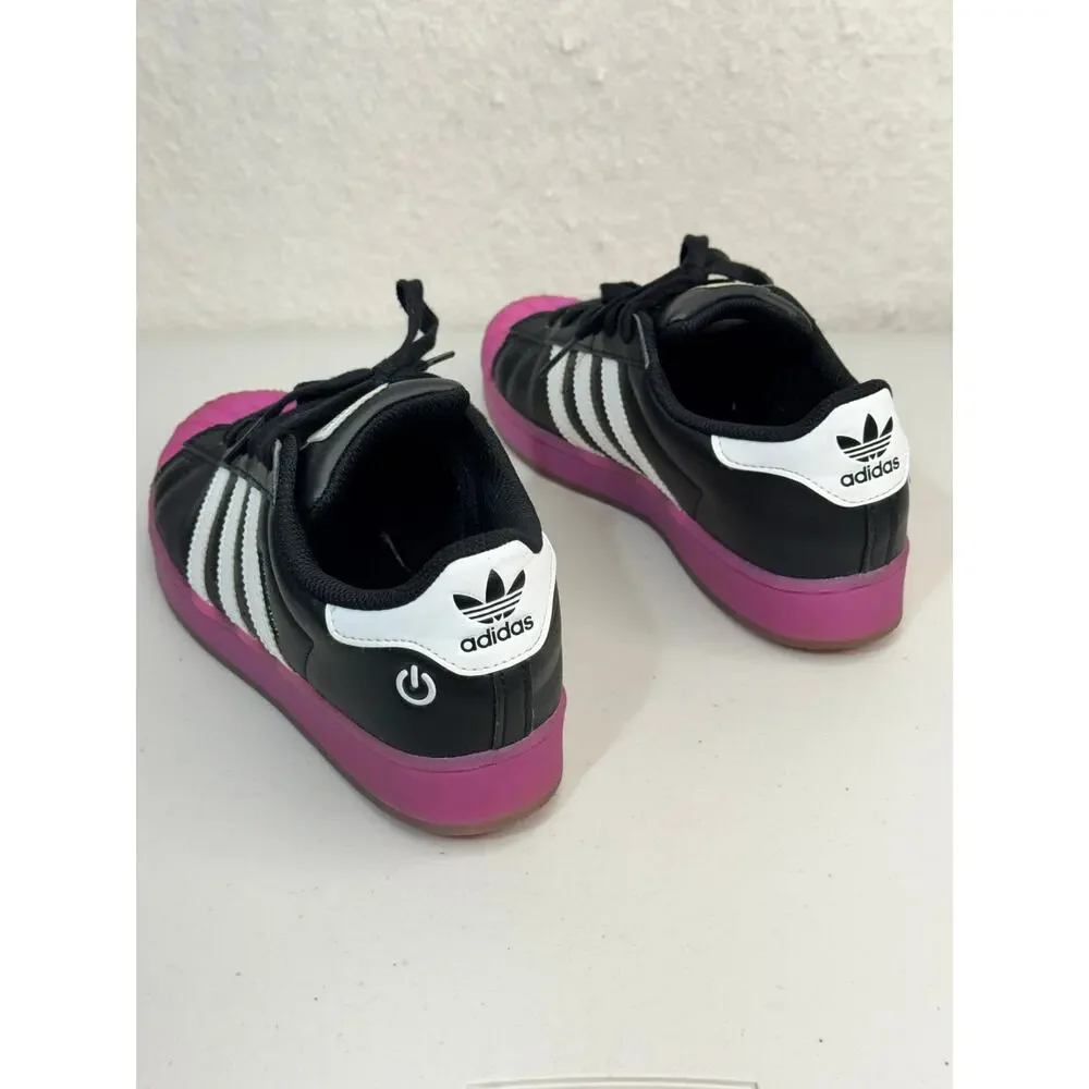 Adidas Superstar LED Lights Sneaker Shoes Core Black & Purple Burst Kids Size 3